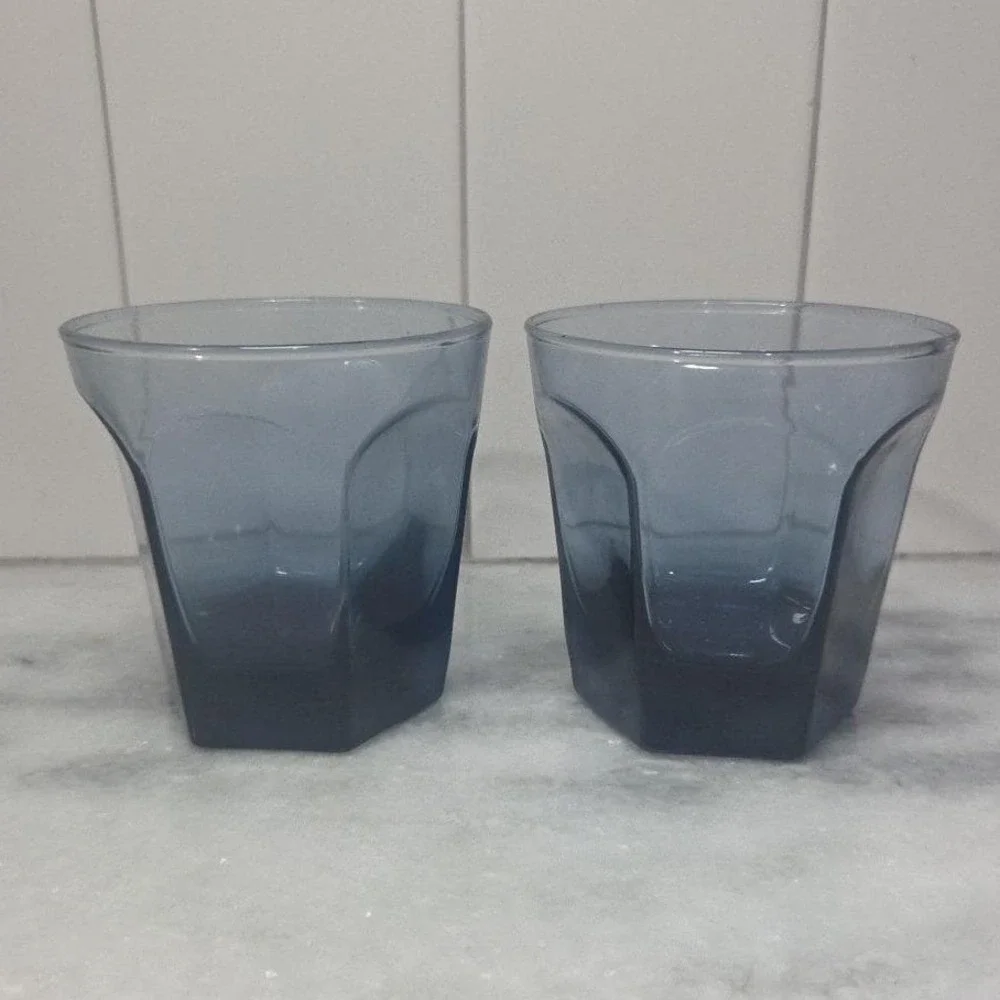 Anchor Hocking Courtney‎ Dark Blue Rocks Glasses, Set of 2, VTG Lowball Tumblers